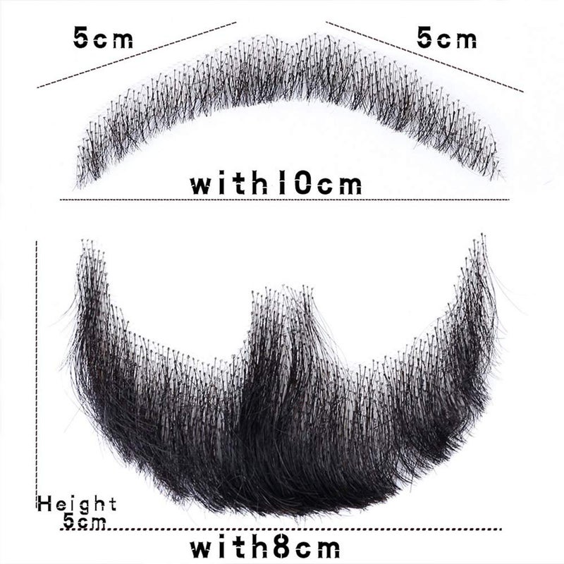 CliCling Human Hair Fake Face Beard and Mustache Black Costume Beard for Adults Men Realistic Makeup Lace Invisible False Beards - Image 4